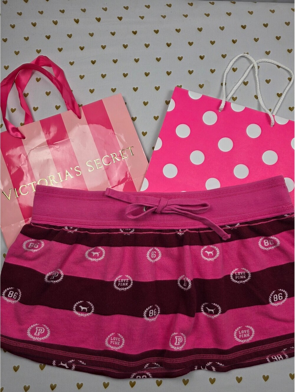 Vintage VS PINK University 86 Love PINK Striped Lounge Skirt Y2K M